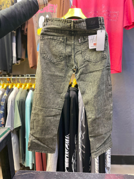 Men’s Black Grey Acid Wash Straight Fit Denim Jeans