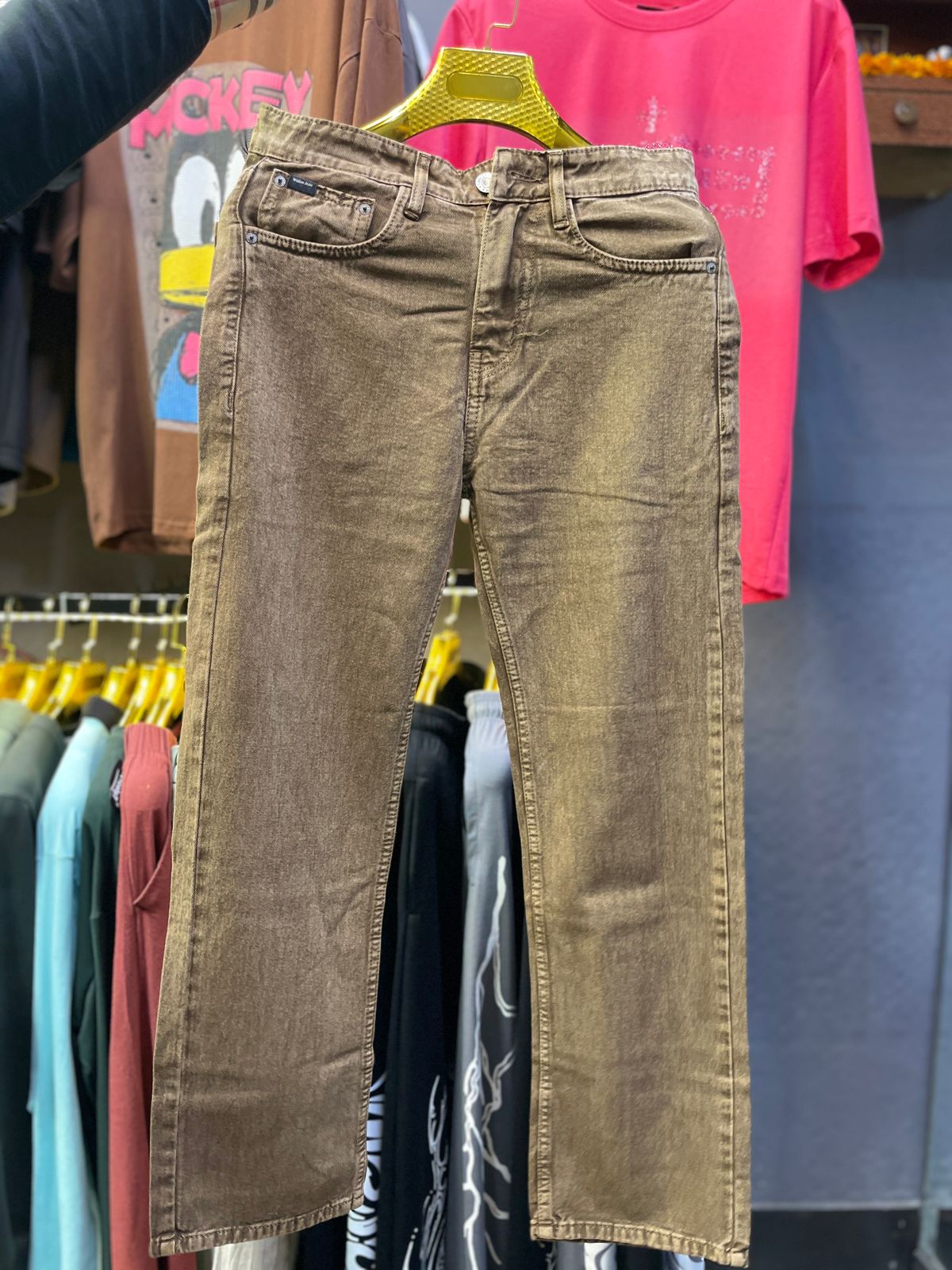 Men’s Brown Stone Wash Straight Fit Denim Jeans