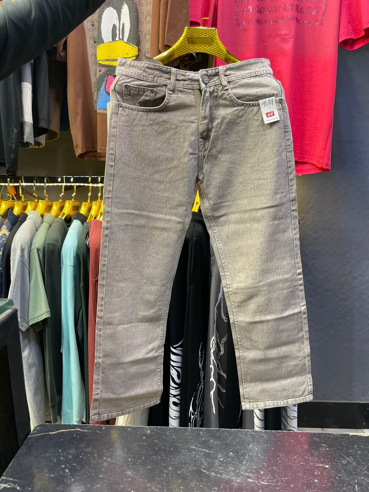 Men’s Grey Stone Wash Straight Fit Denim Jeans